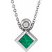 Ladies 5x3 mm Pear Natural Emerald Natural Diamond Necklace (I1, G-H) — Sterling Silver