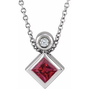 Ladies 5x3 mm Pear Natural Ruby Natural Diamond Necklace (I1, G-H) — 14K White Gold
