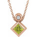 Ladies 5x3 mm Pear Natural Peridot Natural Diamond Necklace (I1, G-H) — 14K Rose Gold