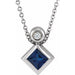 Ladies 4x4 mm Square Natural Blue Sapphire Natural Diamond Necklace (Si2-Si3, G-H) — Platinum