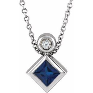 Ladies 5x3 mm Pear Natural Blue Sapphire Natural Diamond Necklace (I1, G-H) — 14K White Gold