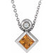 Ladies 4x4 mm Square Natural Citrine Natural Diamond Necklace (Si2-Si3, G-H) — Platinum