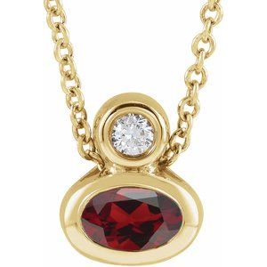 Ladies 4x4 mm Square Natural Mozambique Garnet Natural Diamond Necklace (I1, G-H) — 14K Yellow Gold