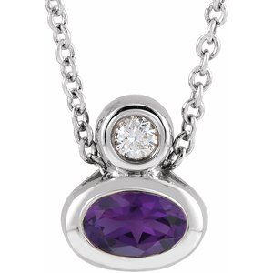 Ladies 5x3 mm Pear Natural Amethyst Natural Diamond Necklace (I1, G-H) — Sterling Silver
