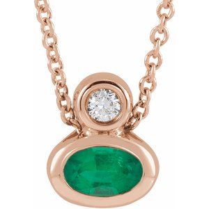 Ladies 5x3 mm Pear Natural Emerald Natural Diamond Necklace (I1, G-H) — 14K Rose Gold