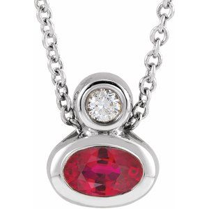 Ladies 5x3 mm Pear Natural Ruby Natural Diamond Necklace (I1, G-H) — Sterling Silver