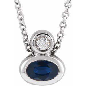 Ladies 5x3 mm Pear Natural Blue Sapphire Natural Diamond Necklace (I1, G-H) — Sterling Silver