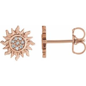 Ladies Natural Diamond Sun Earrings — 14K Rose Gold