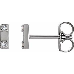 Ladies Natural Diamond Two-Stone Bar Earrings — Sterling Silver