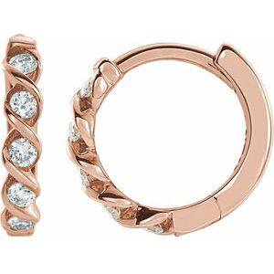 Ladies Natural Diamond 9 mm Hoop Earrings (I1, H+) — 14K Rose Gold