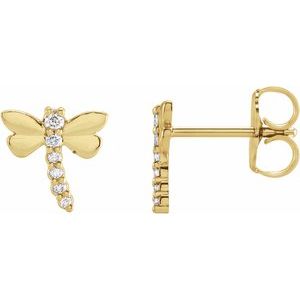 Ladies Natural Diamond Dragonfly Earrings — 14K Yellow Gold