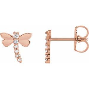 Ladies Natural Diamond Dragonfly Earrings — 14K Rose Gold