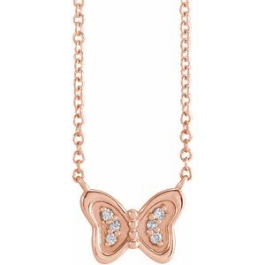 Ladies Natural Diamond Butterfly Necklace (I1, G-H) — 14K Rose Gold