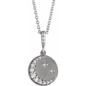 Ladies Natural Diamond Crescent Moon Necklace (I1, G-H) — Sterling Silver