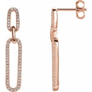 Ladies Natural Diamond Link Earrings — 14K Rose Gold