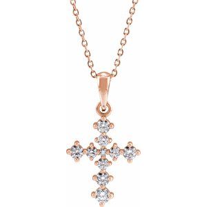 Ladies Natural Diamond Cross Necklace (I1, G-H) — 14K Rose Gold