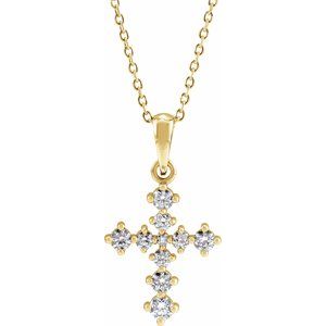 Ladies Natural Diamond Cross Necklace (I1, G-H) — 14K Yellow Gold