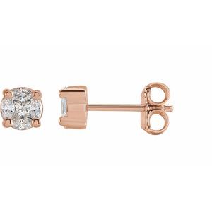 Ladies Natural Diamond Cluster Earrings — 14K Rose Gold