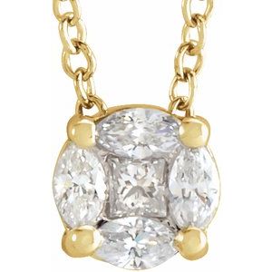 Ladies Natural Diamond Cluster Necklace (I1, H+) — 14K Yellow Gold