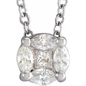 Ladies Natural Diamond Cluster Necklace (I1, H+) — 14K White Gold