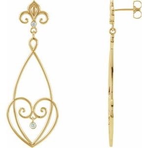 Ladies Natural Diamond Fleur-de-lis Earrings — 14K Yellow Gold