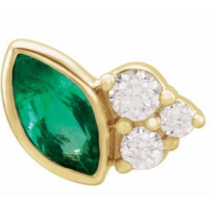 Ladies Natural Emerald Natural Diamond Left Earring — 14K Yellow Gold