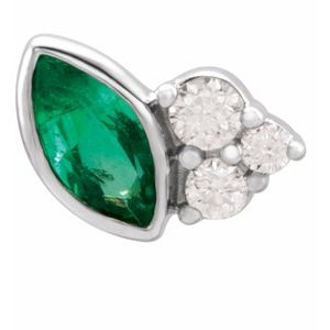 Ladies Natural Emerald Natural Diamond Left Earring — Sterling Silver