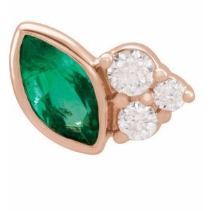 Ladies Natural Emerald Natural Diamond Left Earring — 14K Rose Gold
