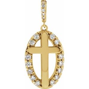 Ladies Natural Diamond Halo-Style Cross Pendant (I1, G-H) — 14K Yellow Gold