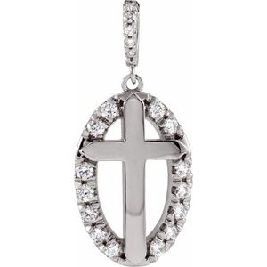 Ladies Natural Diamond Halo-Style Cross Pendant (Si2-Si3, G-H) — Platinum