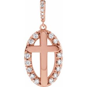 Ladies Natural Diamond Halo-Style Cross Pendant (I1, G-H) — 14K Rose Gold