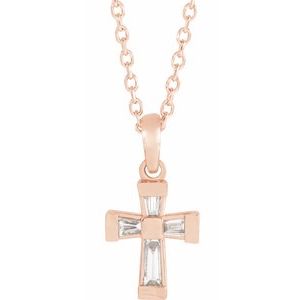 Ladies Natural Diamond Cross Necklace (Si2-Si3, Ghi) — 14K Rose Gold