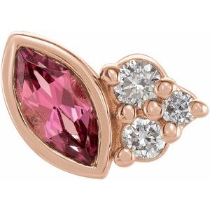 Ladies Natural Pink Tourmaline Natural Diamond Left Earring — 14K Rose Gold
