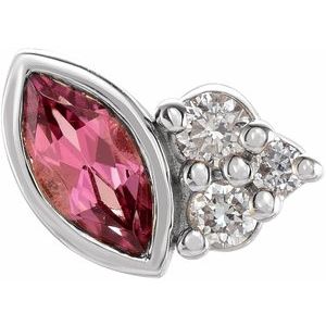 Ladies Natural Pink Tourmaline Natural Diamond Left Earring — Sterling Silver