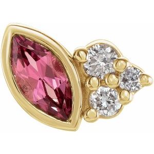 Ladies Natural Pink Tourmaline Natural Diamond Left Earring — 14K Yellow Gold