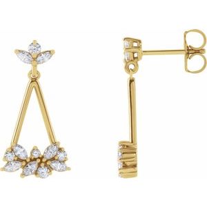 Ladies Natural Diamond Geometric Cluster Earrings — 14K Yellow Gold