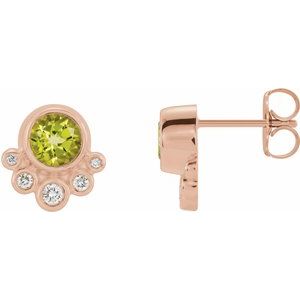 Ladies Natural Peridot Natural Diamond Earrings — 14K Rose Gold