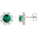 Ladies Natural Emerald Natural Diamond Earrings — Sterling Silver