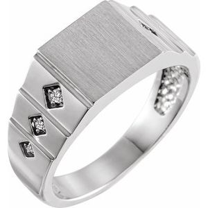 Ladies Natural Diamond 23.5 mm Geometric Signet Ring — 14K White Gold