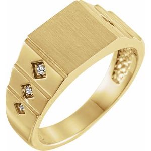Ladies Natural Diamond 23.5 mm Geometric Signet Ring — 14K Yellow Gold