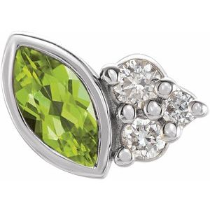 Ladies Natural Peridot Natural Diamond Left Earring — Sterling Silver