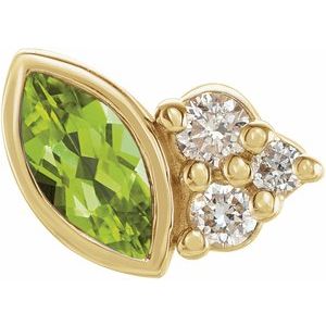 Ladies Natural Peridot Natural Diamond Left Earring — 14K Yellow Gold