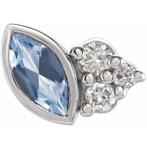 Ladies Natural Aquamarine Natural Diamond Left Earring — Sterling Silver