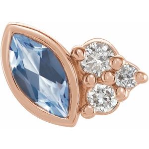 Ladies Natural Aquamarine Natural Diamond Left Earring — 14K Rose Gold