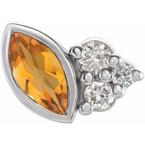 Ladies Natural Citrine Natural Diamond Left Earring — Sterling Silver