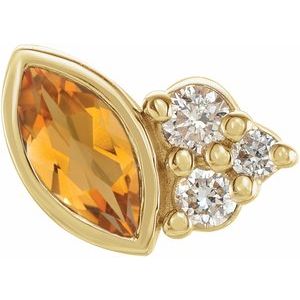Ladies Natural Citrine Natural Diamond Left Earring — 14K Yellow Gold