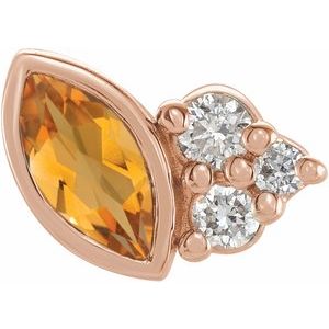 Ladies Natural Citrine Natural Diamond Left Earring — 14K Rose Gold