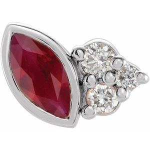 Ladies Natural Ruby Natural Diamond Left Earring — Sterling Silver