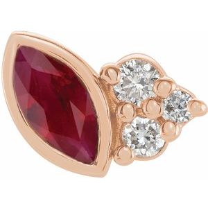 Ladies Natural Ruby Natural Diamond Left Earring — 14K Rose Gold