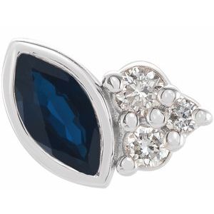 Ladies Natural Blue Sapphire Natural Diamond Left Earring — Sterling Silver